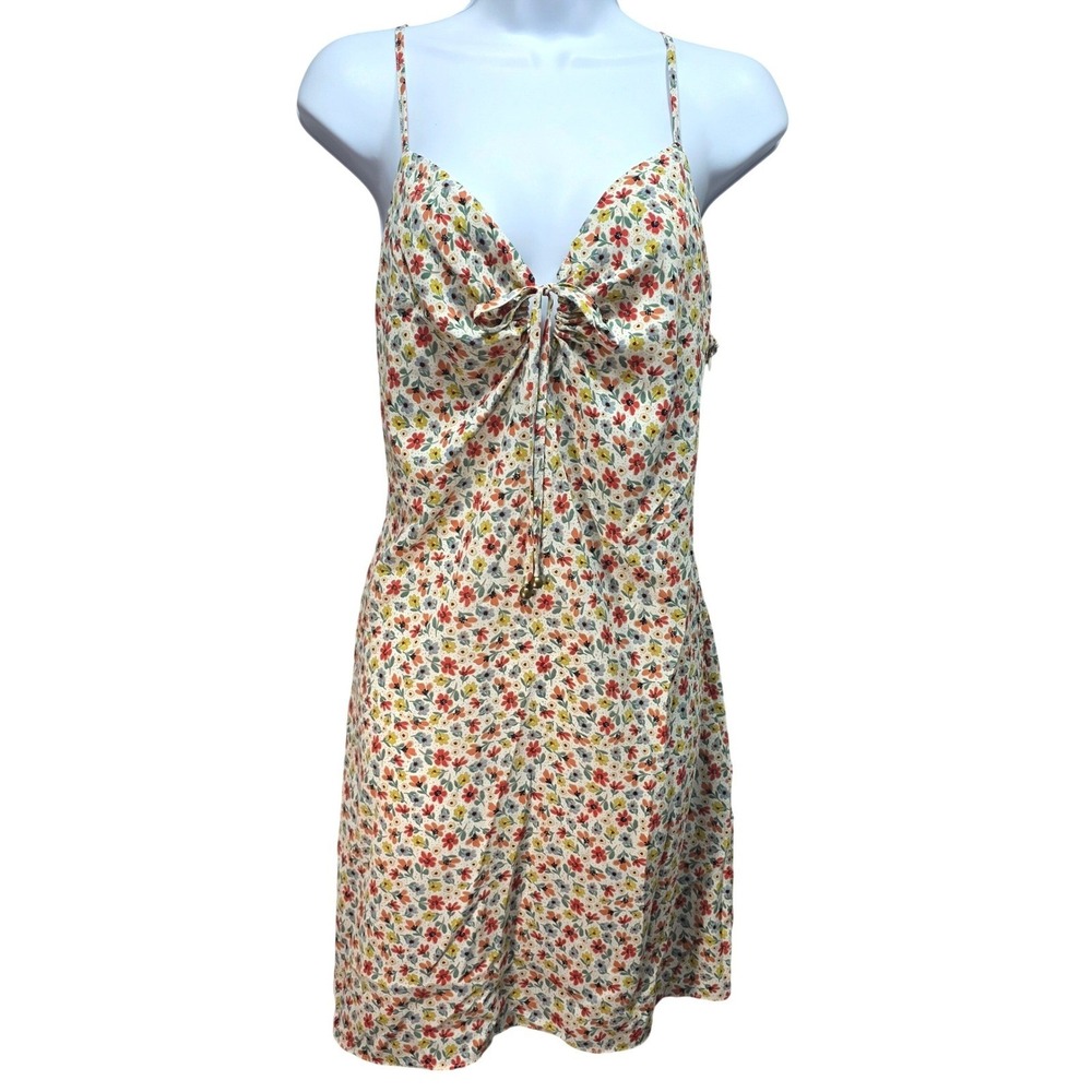 FORE Mini Dress Womens L Ditsy Floral Boho Multicolor Tassĺe Strappy Cottagecore